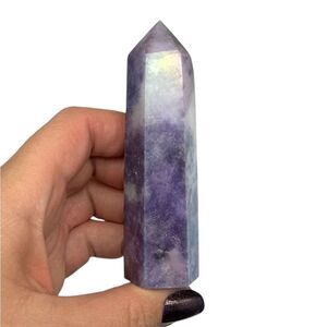 Aura Lepidolite Tower Crystal Stone Purple AB Iridescent